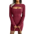 thumbnail image 1 of Sedceaty Female Knitted Dress, Solid Color Round Neck Long Sleeve Hollow Out Twisted One-Piece for Fall Winter, S/M/L, 1 of 8