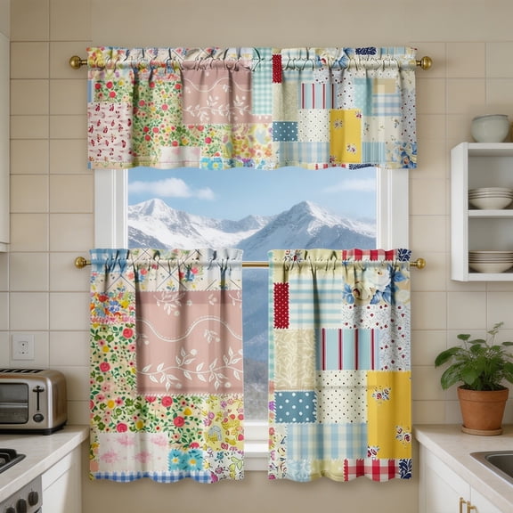 Orangide 2D Print Kitchen Short Curtain - Washable Half Window Curtain for Kitchen, Waterproof Light Filtering Home Decor, Easy Care Rod Pocket