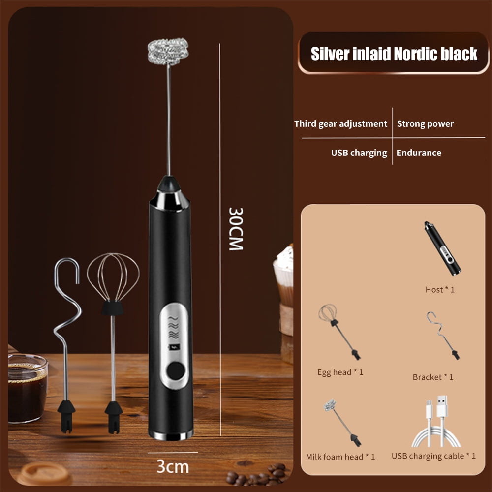 1pc Milk Frother With Replacement Head, Modern Silver Rechargeable