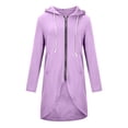 thumbnail image 3 of Womens Hooded Long Coat Fashion Hem Irregular Full Zipper Sweatshirt Jacket, Winter Outwears Hooded Drawstring Coat with Pockets, 3 of 8