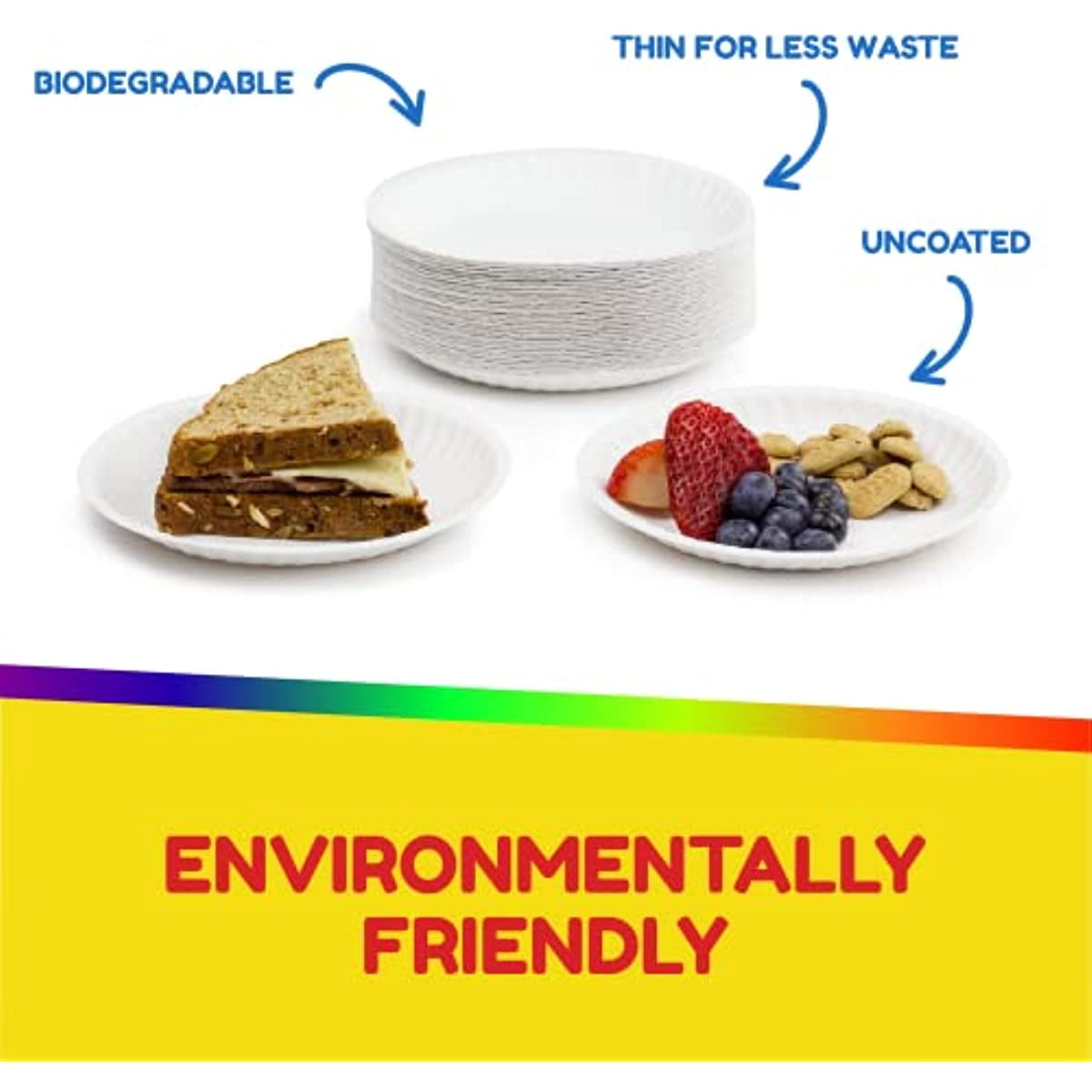 6-In/9 In Paper Plates Uncoated, Disposable Dessert Plates 6" Paper Plate Bulk, White