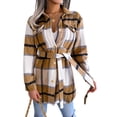 thumbnail image 4 of Nokiwiqis Women Buttons Tops, Long Sleeve Lapel Neck Plaid Buttons Casual Street Party Buttons Coat+ Waistband, 4 of 7