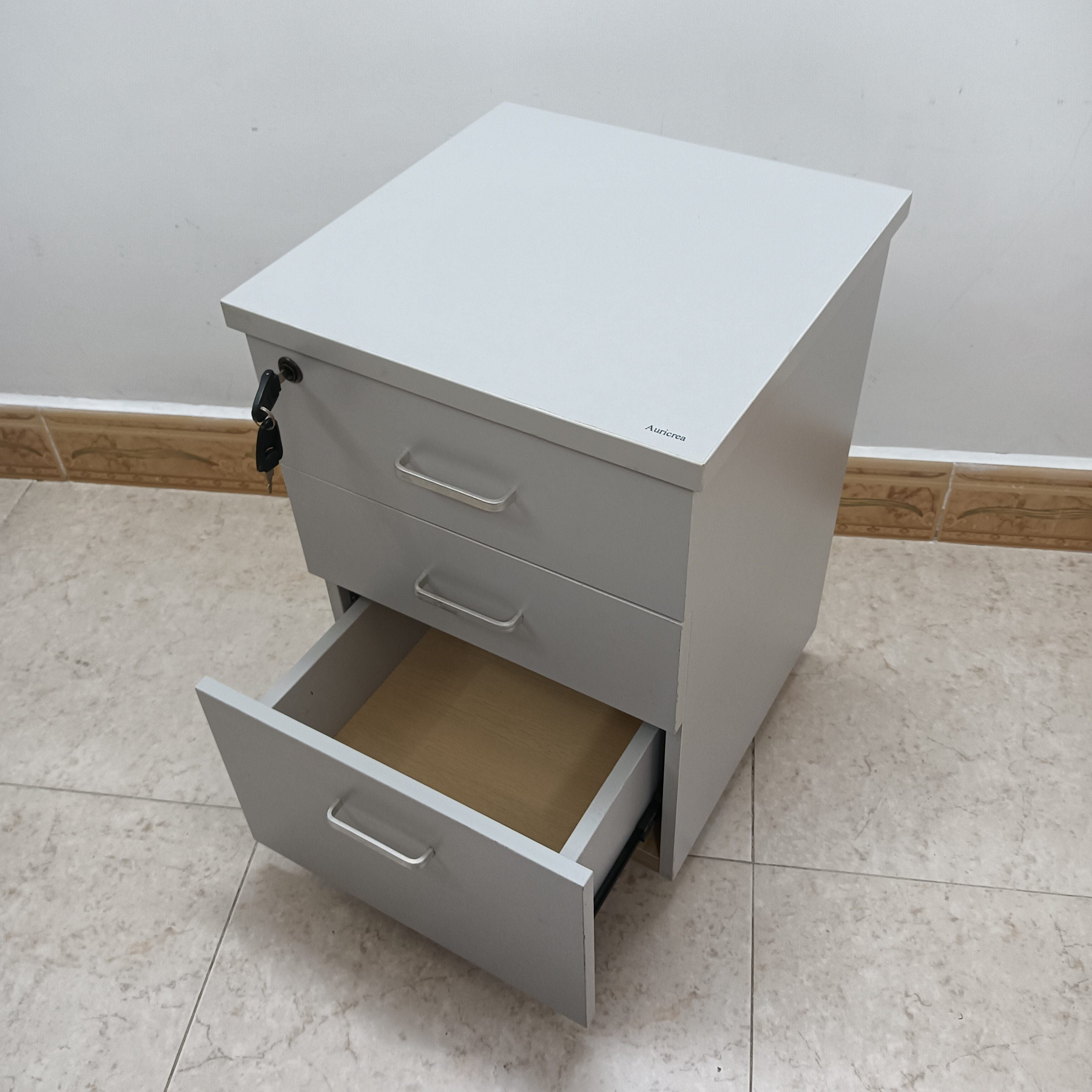 Auricrea Lockers 3-Drawer File Cabinet with Lock for Office/Home, White