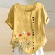 thumbnail image 2 of Vestidos Casuales Para Mujer, Blusas De Mujer De Moda Camiseta informal de verano con cuello redondo, manga corta y botones estampados para mujer, 2 of 4