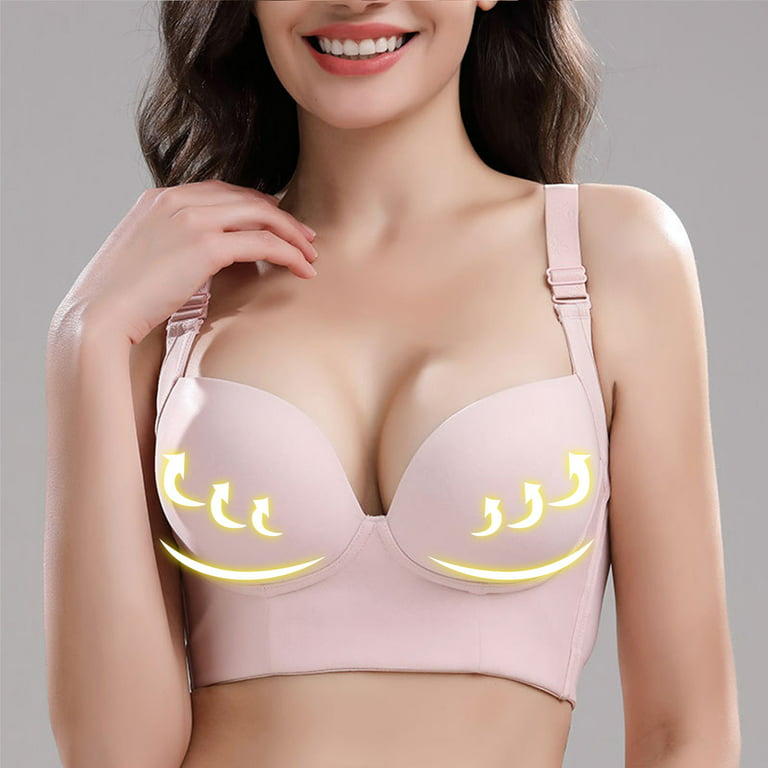 Odeerbi Lounge Bras for Women No Underwire Push Up 2024 Fashion Comfortable  Breathable Seven-breasted Lift Breasts Underwear Pink 