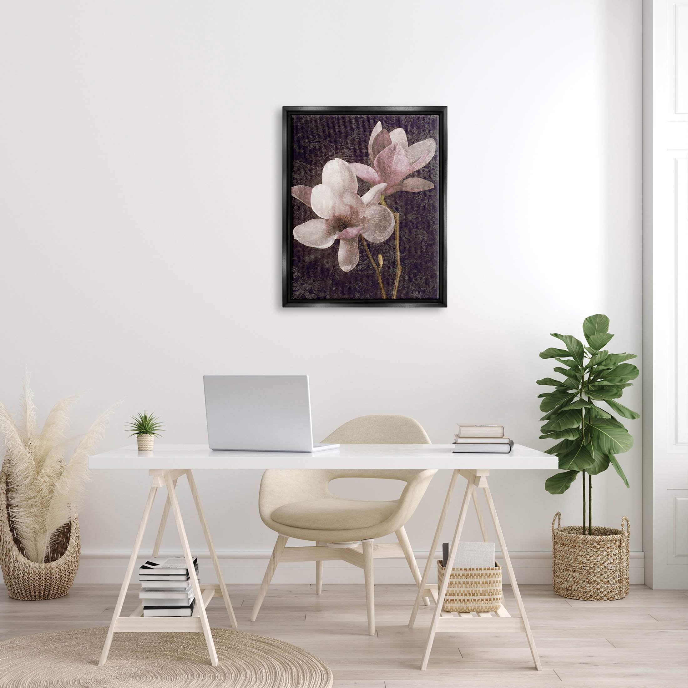 Pink Vintage Patterned Orchid Botanical & Floral Graphic Art Jet Black Framed Art Print Wall Art
