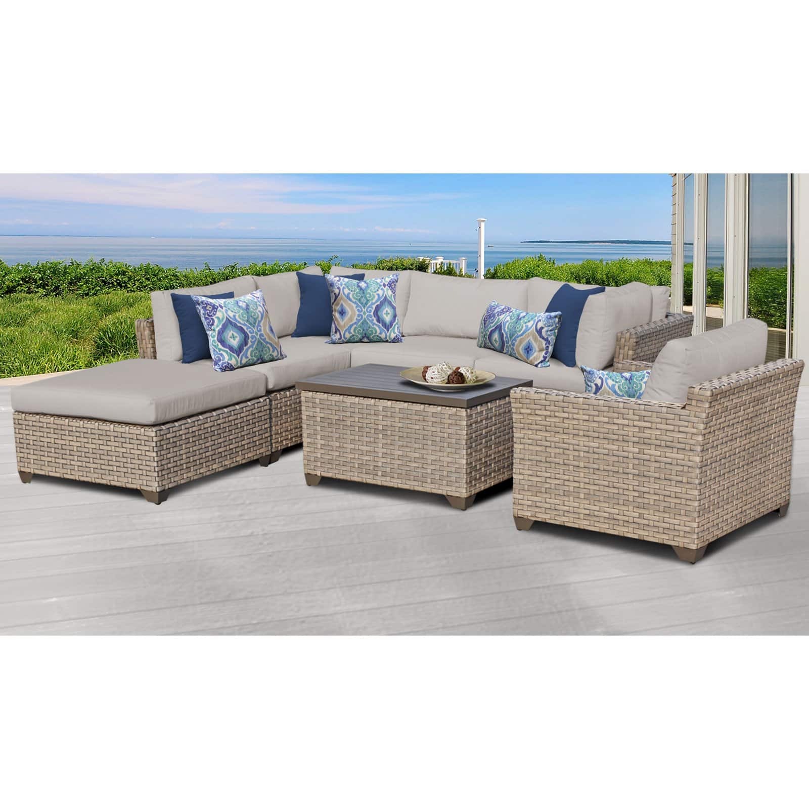 TK Classics Monterey Wicker 7 Piece Patio Conversation Set with Coffee Table and 2 Sets of Cushion Covers - image 3 of 5