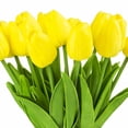 thumbnail image 2 of Enova Home Artificial Flowers Real Touch Tulips Fake Silk Flowers Arrangement in Rectangle Glass Vase with Faux Water for Home Office Wedding Event Decoration (Yellow), 2 of 4