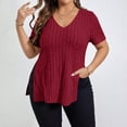 thumbnail image 4 of Wlynlyn Womens Plus Size Tops Short Sleeve Sweater Casual V Neck Knit Tops Ribbed Knit Going out Tops Loose Fitted XL, 4 of 8
