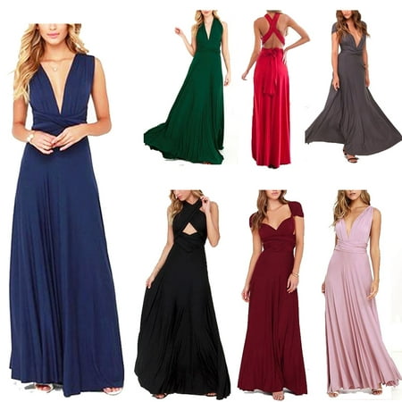 Women Ladies Evening Dress Convertible Multi Way Wrap Bridesmaid Formal Long Dresses Black