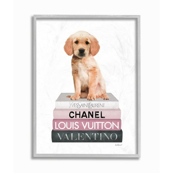 Stupell Industries Adorable Puppy Sitting on Glam Fashion Books Designed by Amanda Greenwood