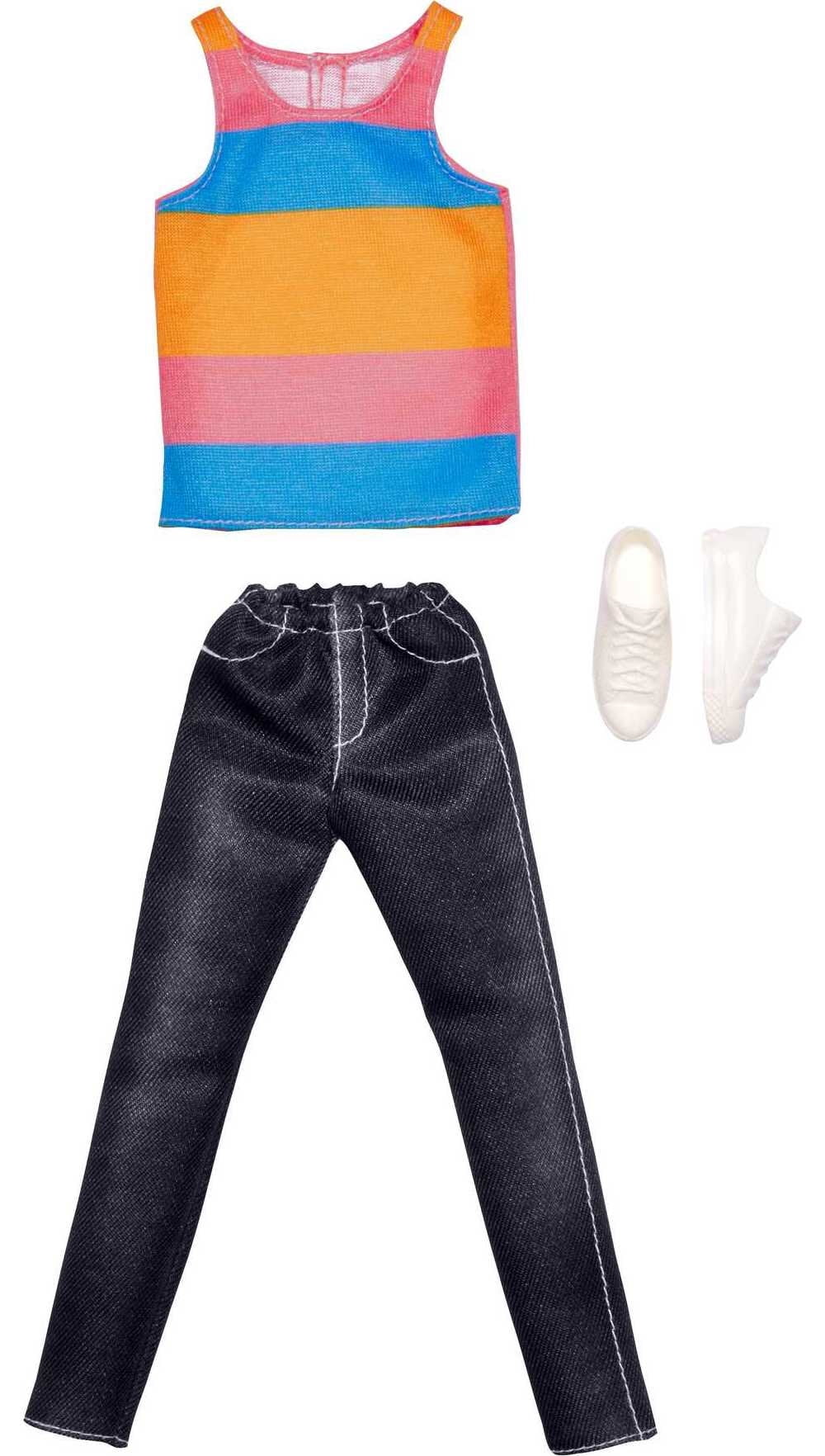 Barbie Fashions Ken Doll Clothes, Set with Striped Tank, Black Denim Pants & Accessory (1 Outfit)