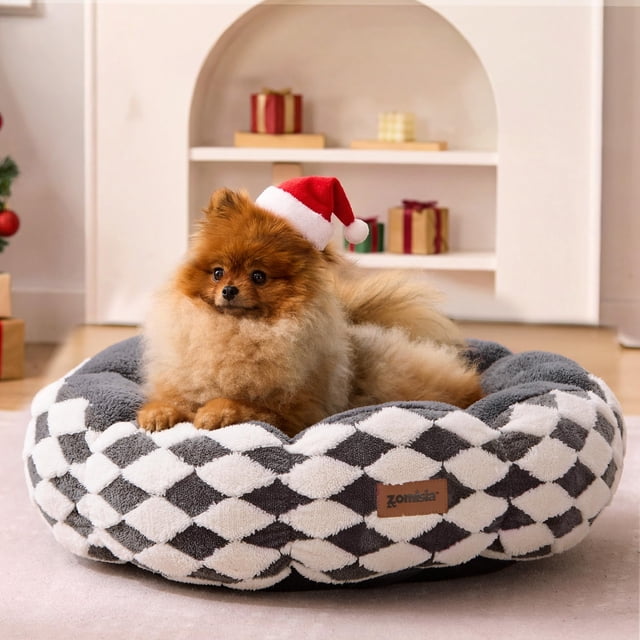 Camas grandes para gatos de interior, camas tipo donut para perros pequeños, cama redonda de felpa para cachorros y gatitos, base antideslizante, gris