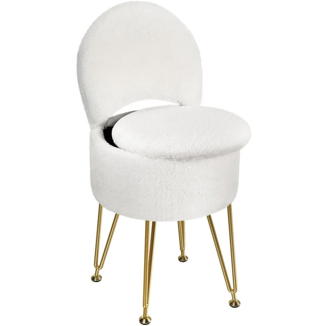 Taburete de tocador GREENSTELL con respaldo plegable para almacenamiento, color blanco