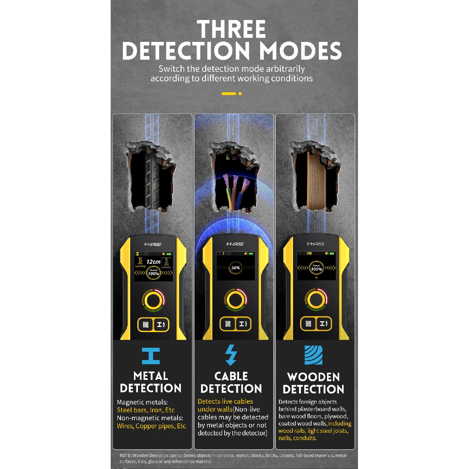 FNIRSI WD-02 LCD 3 Modes Wall Detector Scanner, Center Positioning Hole Electronic Stud Finder