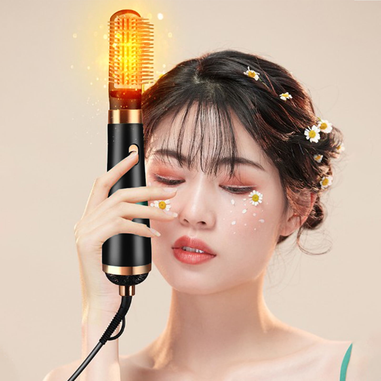 Blueek 3-in-1 Hot Aired Curling Combo, for Styling And Frizz Control, Negative Ionic Blow Hair Dryer Brush Volumizer, 3 Detachable Auto-Rotating Curling Brush (Black)(1#)