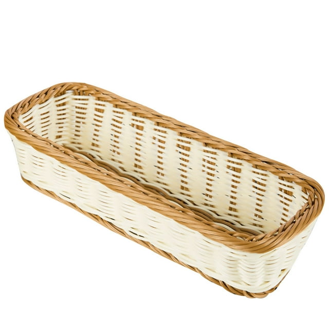 EeaseMX 1 cesta rectangular de ratán sintético tejido, cesta de plástico para cocina y hogar (blanco chocolate, 28 x 11 x 7 cm)