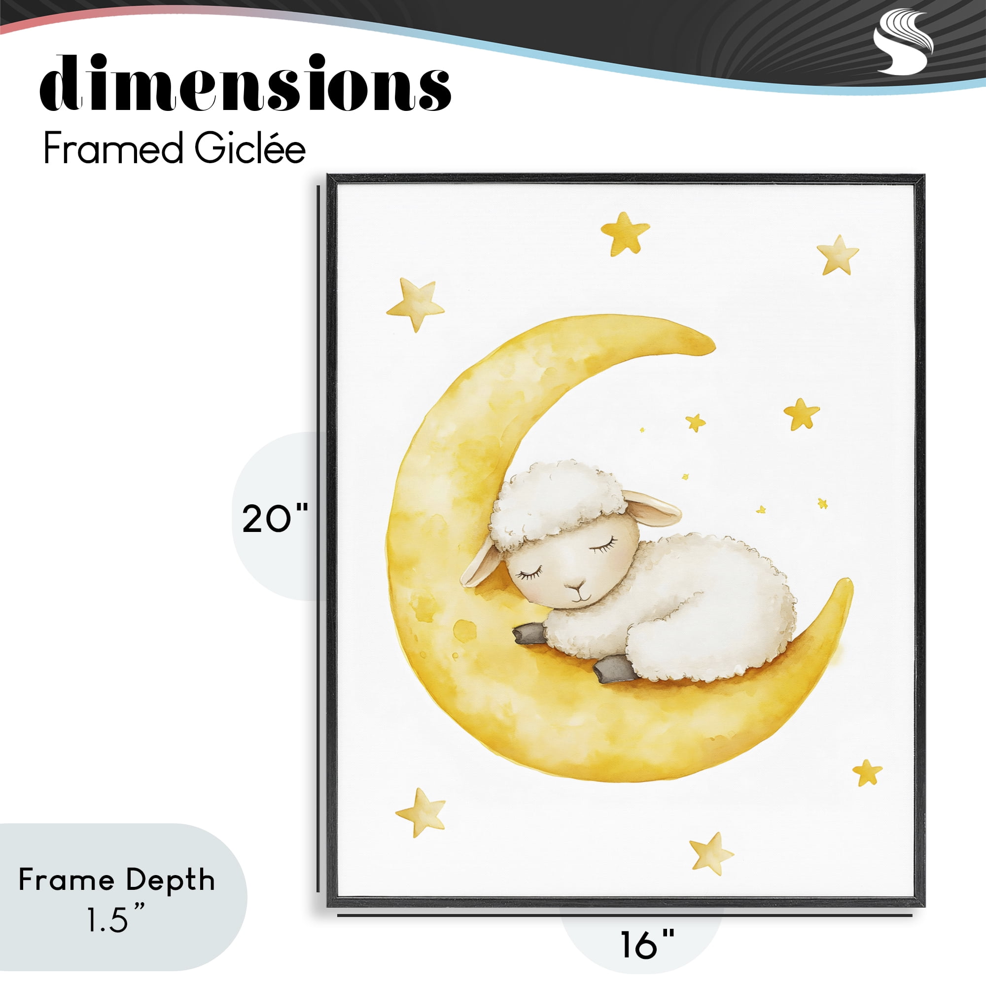Stupell Industries Sleeping Sheep on Yellow Moon Black Framed Giclee Art, design by LSR Design Studio