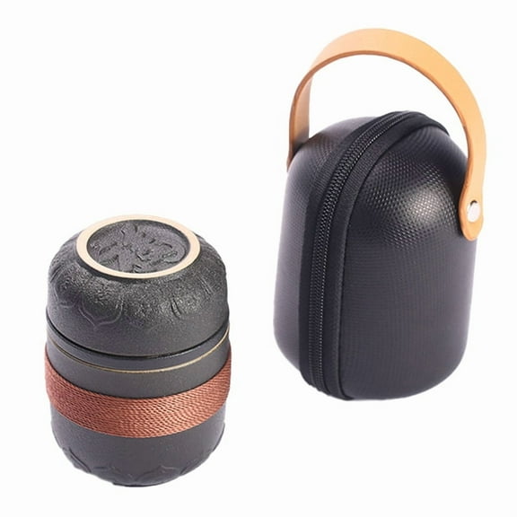 Portable Black Pottery Tea Set for Travel and Home Use, Office Cups Ceramic Tea Coffee Container With Bag A