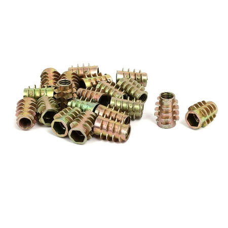 

M6x15mm Hex Socket Threaded Insert Nuts Bronze Tone 20pcs for Wood Furniture