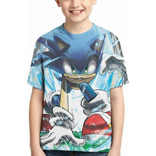 Sonic The Hedgehog Enfants Jeunes Unisexe T-Shirt Col Rond Manches Courtes T-Shirts Tees pour Petits Garçons Filles