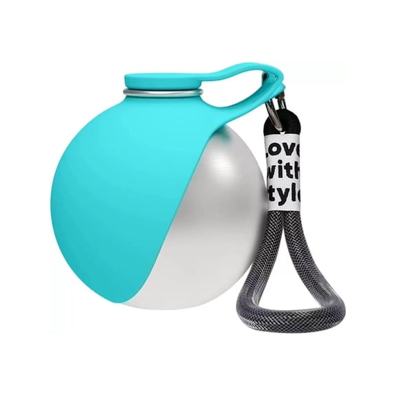 Portable Dog Water Bowl, 10oz Stainless Steel Portable Dog Water Bottle with Foldable Silicone Bowl, Compact Pet Drinking Bowl (Blue)
