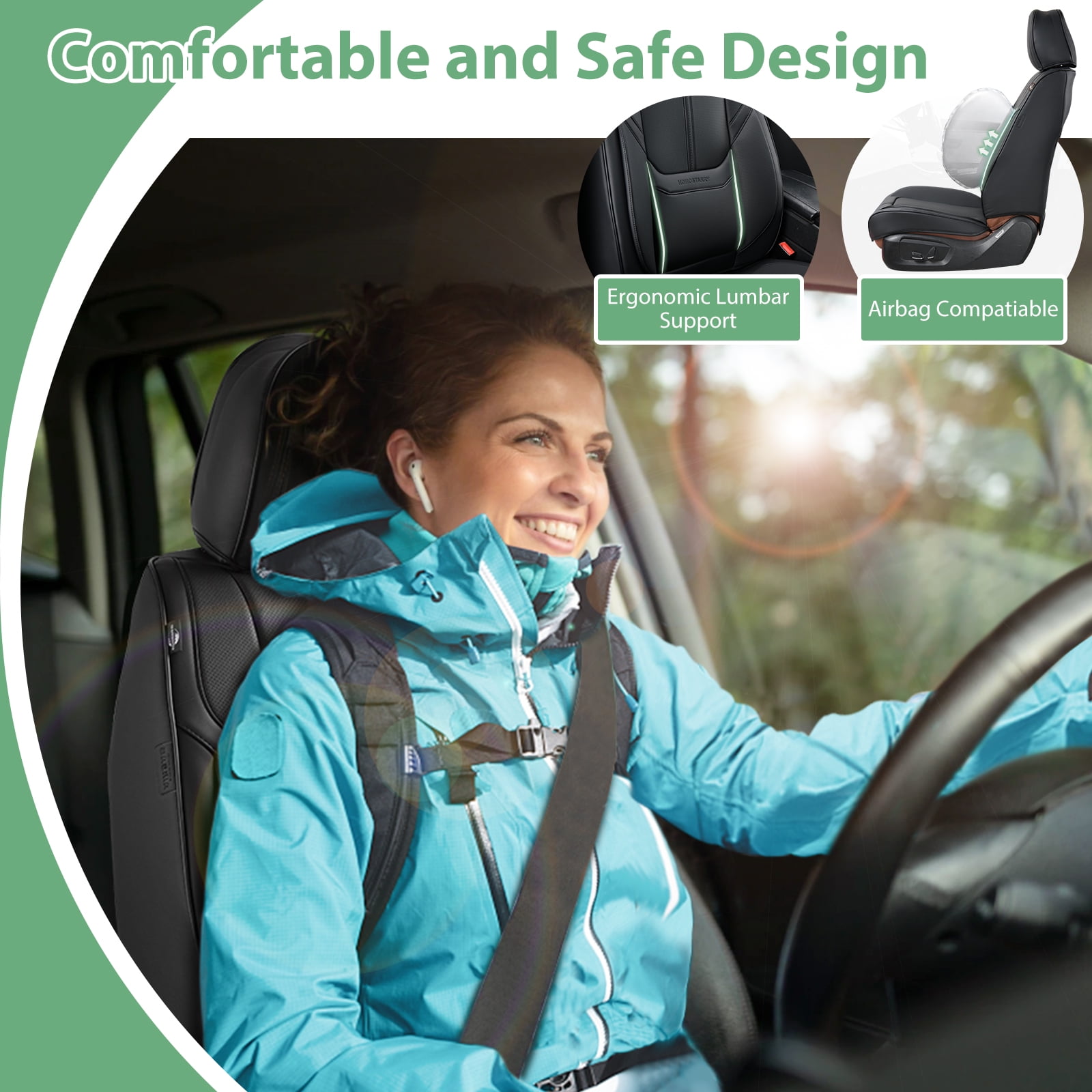 HOMOSTARRY Car Seat Cover Front Seats Only, Leather Front Seat Covers Waterproof Car Seat Protector Airbag Compatible Universal Fit for Most SUV Sedans, Trucks Black