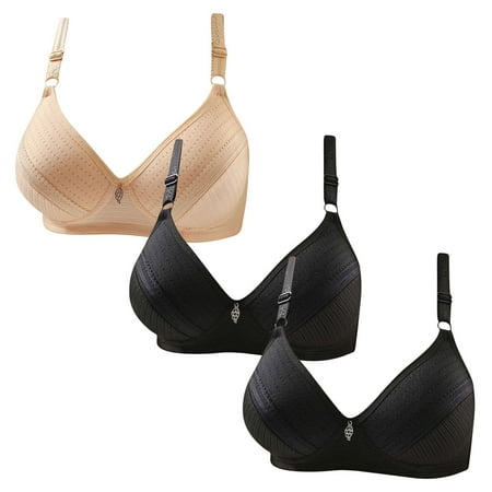 Gnurob Womens Plus Size Bralettes With Support  3 Pack No Underwire Padded Bra Lace Push Up Brassiere Comfort Breathable Bras Hide Back Fat Bralette for Women Clearance Saving A02-Beige Large