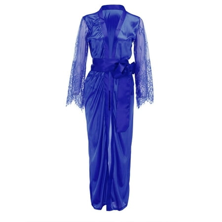 HYSYSB Nightgowns for Women women s Chemises & Negligees nighty for Women spaghetti Strap Nightgown sleepwear Long Nightgown Robe Satin Lingerie Silk Lace Nightdress  chemise for Women Blue XL