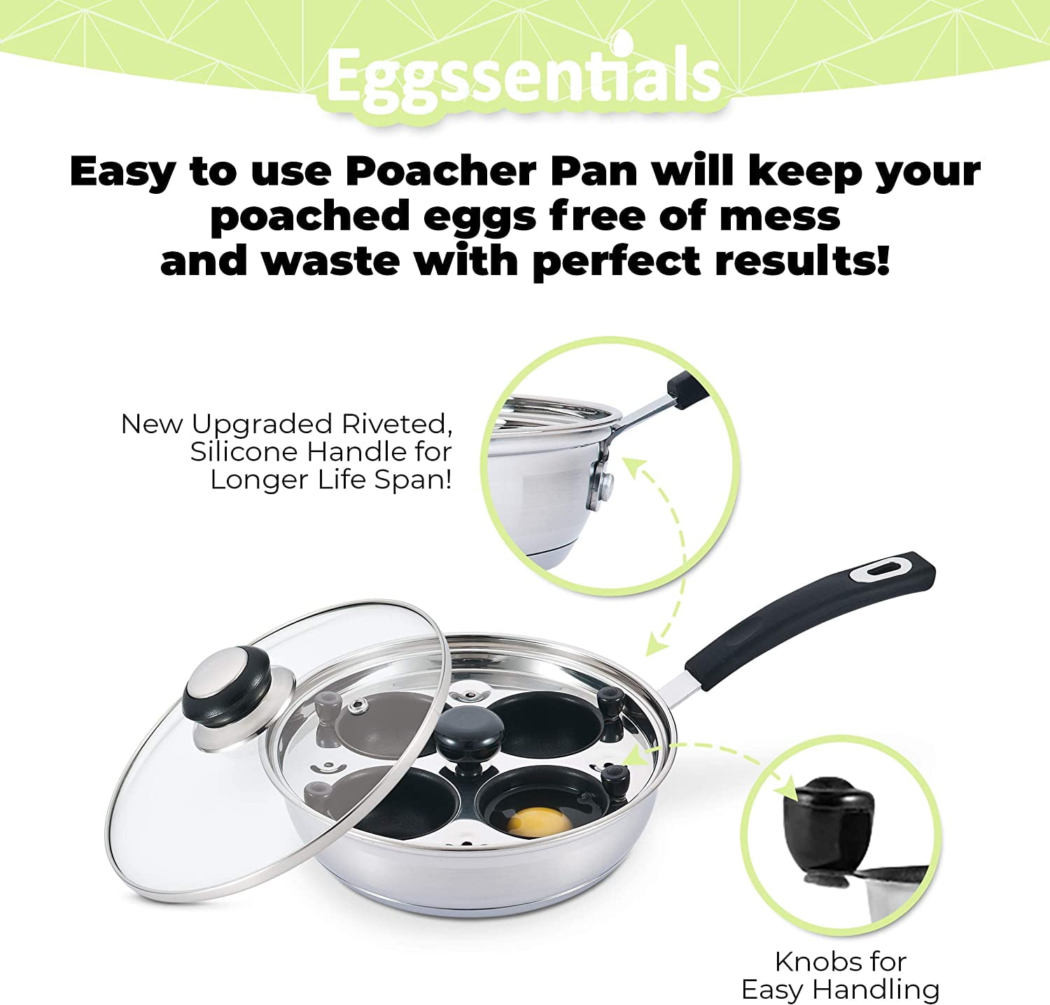 Egg Poacher - Eggssentials Poached Egg Maker, Stainless Steel Egg Poaching  Pan, Poached Eggs Cooker Food Grade Safe PFOA Free with Spatula