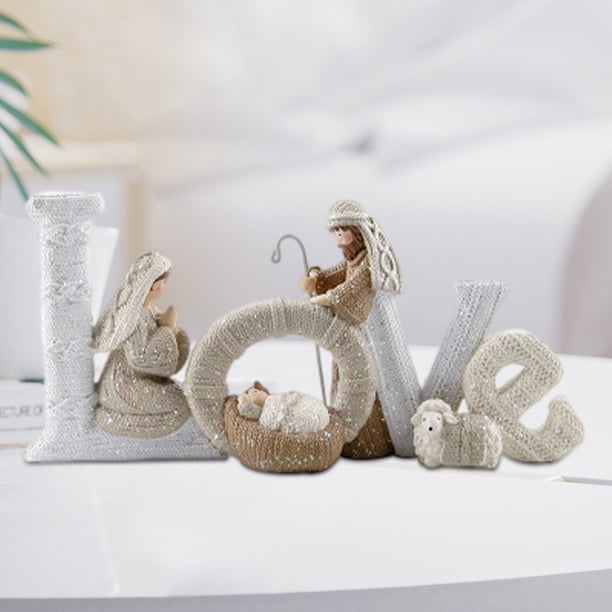 Nacimiento de Jesús Estatua Amor Familia Resina Letras en Inglés Adornos de Navidad Regalos
