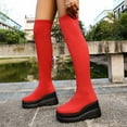 thumbnail image 4 of Miluxas Women's Over the Knee Platform Thigh High Boots Long Stretch Soft Chunky Lug Sole Fall Boots Red 9.5(43), 4 of 9