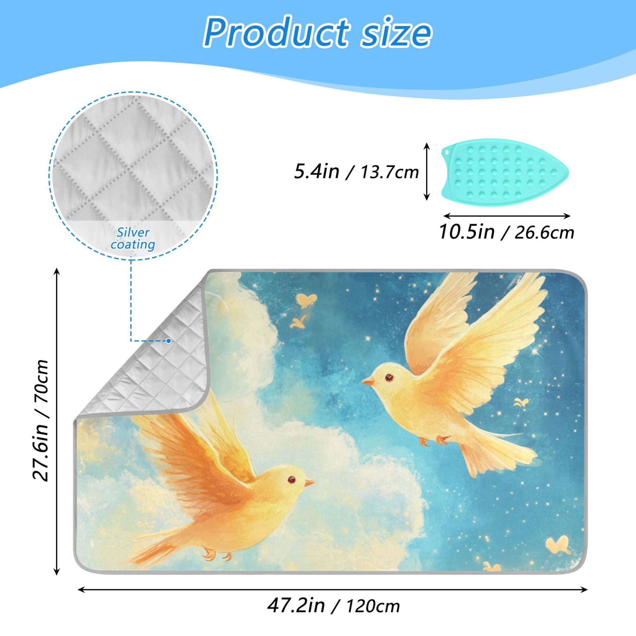 Birds Butterflies Stars in Clouds Ironing Mat Blanket Portable Travel Ironing Pad Heat Resistant Pad 47.2" x 27.6”