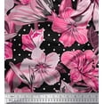 thumbnail image 1 of Soimoi Poly Georgette Fabric Dot & Lily Flower Print Sewing Fabric Yard 52 Inch Wide, 1 of 1