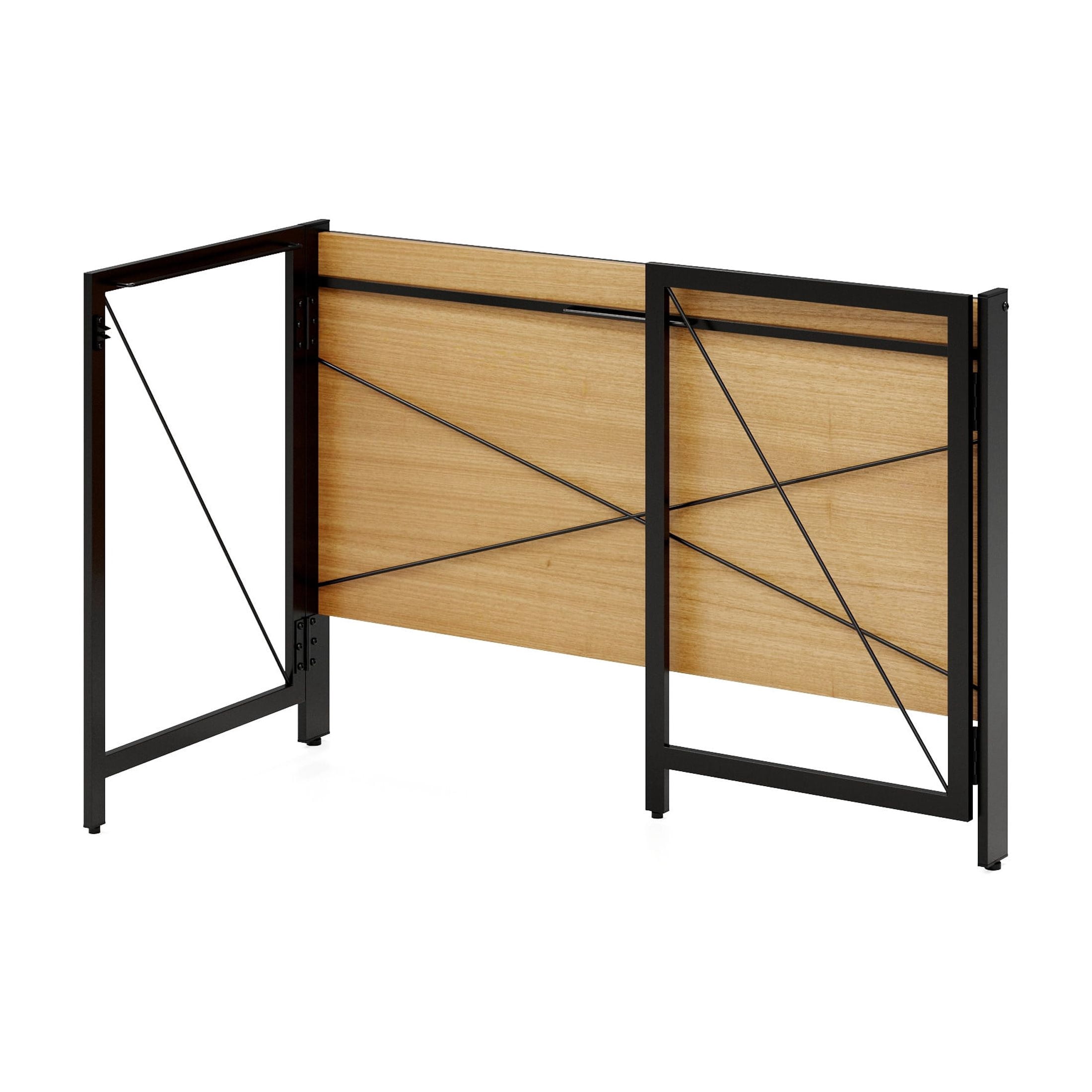 Space Solutions 43 inch Folding Home Office Desk for Home or Office, Black/Teak