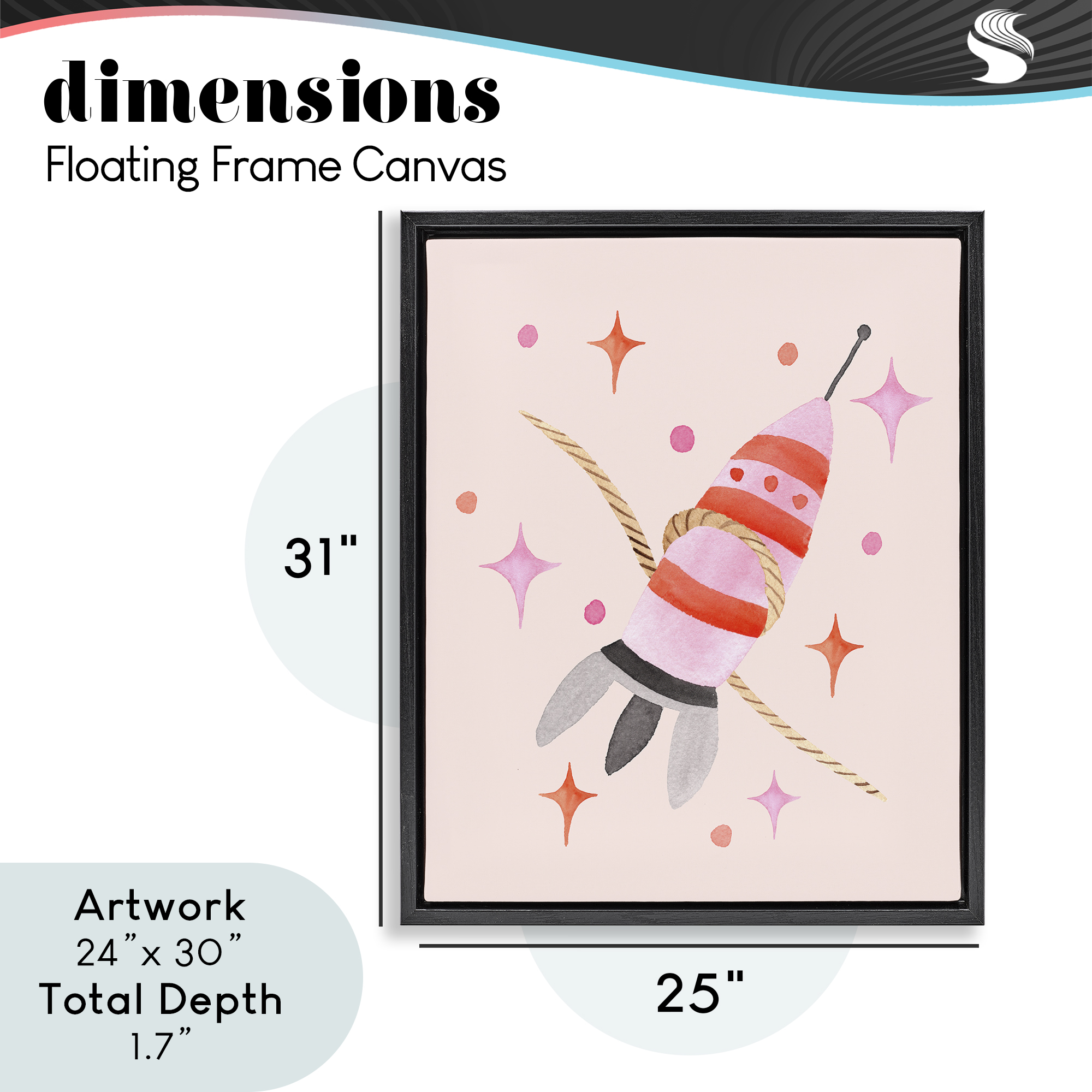 Spaceship with Lasso Black Framed Floater Canvas Wall Art, design by Nina Jacobs