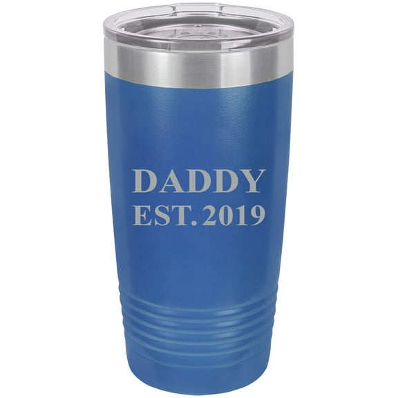 Daddy Established EST. 2019 Stainless Steel Engraved Insulated Tumbler 20 Oz Travel Coffee Mug, Blue