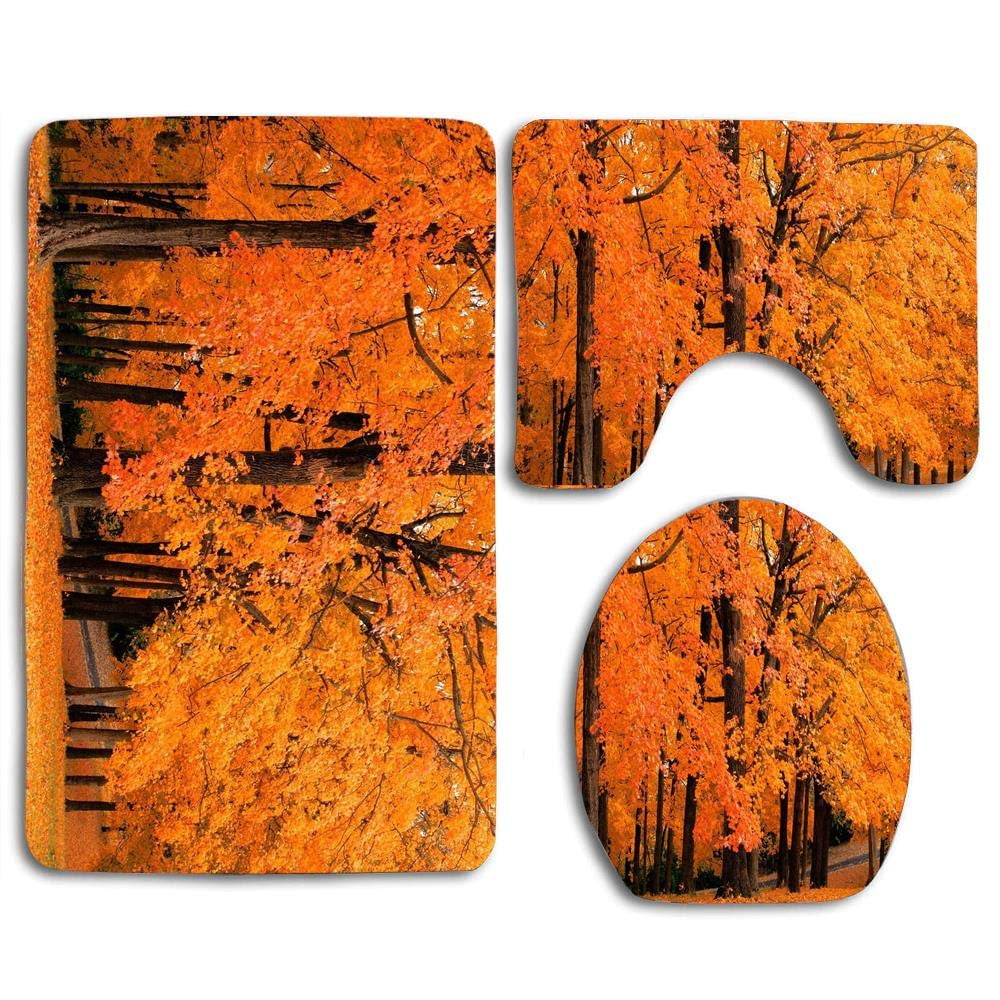 GOHAO Orange Fall Autumn Tree 3 Piece Bathroom Rugs Set Bath Rug