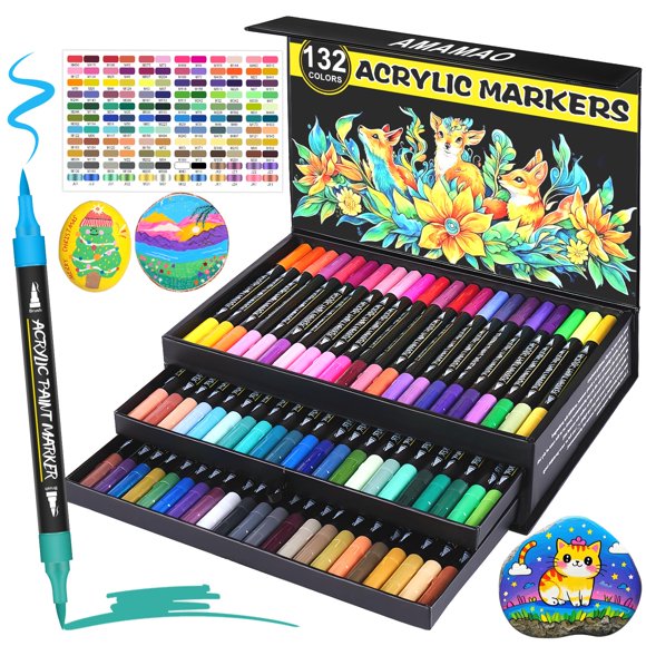 Set de rotuladores de pintura acrílica Amamao 132 colores, paquete de 66