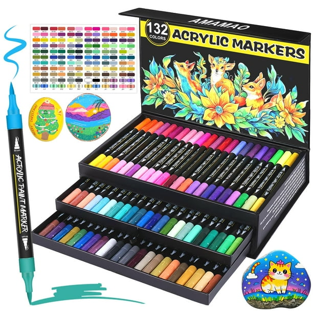 Set de rotuladores de pintura acrílica Amamao 132 colores, paquete de 66