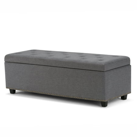 Water Wall Natural Grey Slate - Brooklyn + Max Gilbert 48 inch Traditional Storage Ottoman in Slate Grey Linen Look Fabric