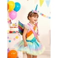 thumbnail image 5 of SANMIO 9-Piece Girls' Birthday Unicorn Costume Outfit Kids Dress Set Rainbow Striped Ruffled Top, Tulle Puffy Skirt & Unicorn Headband Accessory Set, 5 of 6