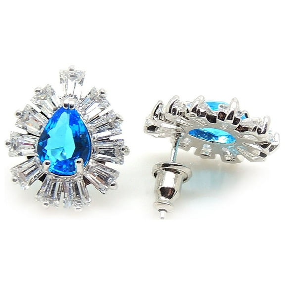 JC Pear Blue Baguette Cz Stud Earrings Women Ginger Lyne Collection