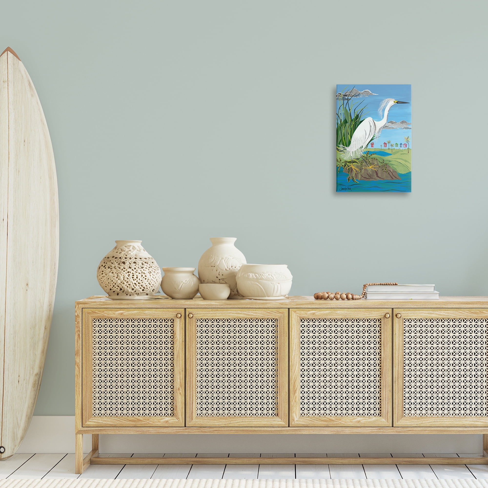 Stupell Industries Egret Perched on Shore Animals & Insects Painting Gallery Wrapped Canvas Art Print Wall Art, 16 x 24