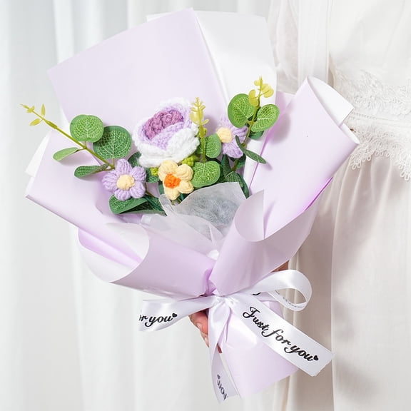 Byujiro Handmade Crochet Rose Bouquet Heartfelt Fake Floral Arrangements for Mother's Day, Mom Gifts & Thoughtful Keepsakes