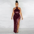 thumbnail image 3 of Prolriy Robe de Cocktail Femme Paillettes Transparentes Couleur Unie Sans Manches Col Robes de Soirée pour Femmes 2025 Nouvelle Année Robe B m, 3 of 7