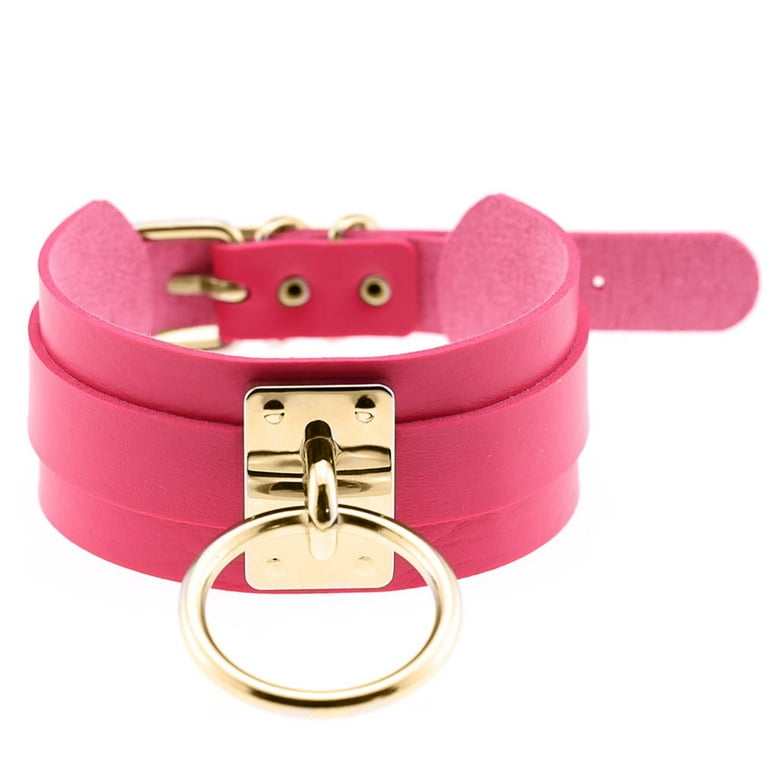 Pink Sexy Leather Collar, Pink Choker Pendant