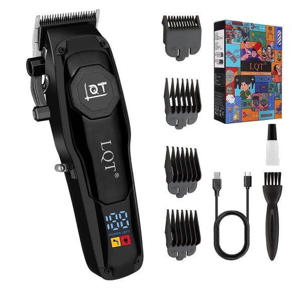 Men's Hair Clippers Cordless Professional Trimmer with LED Display Waterproof Precision Blades Black