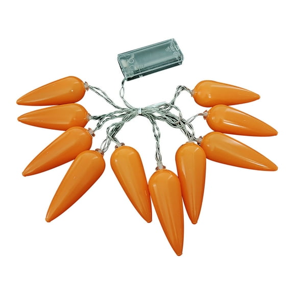 Easter Decorative Lights Carrot Fancy Lights 4.9 Feet 10 LED Lights, Battery Operated (Batteries Not Included)