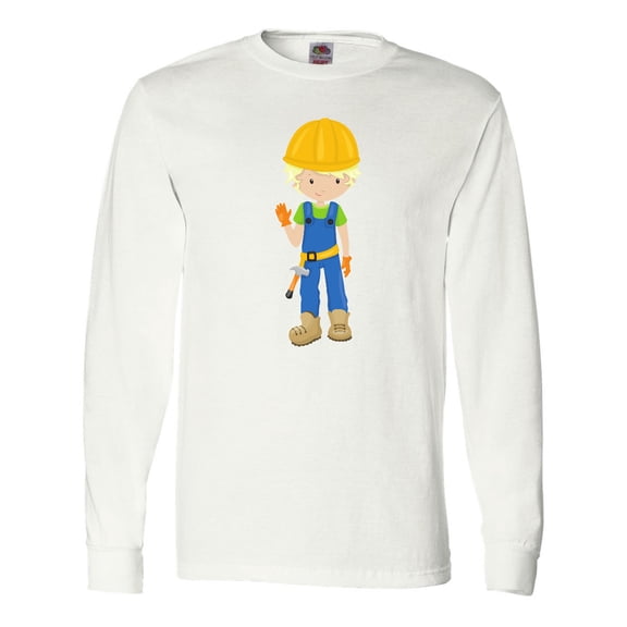 Inktastic Construction Worker, Blond Hair, Boy With Hammer Long Sleeve T-Shirt